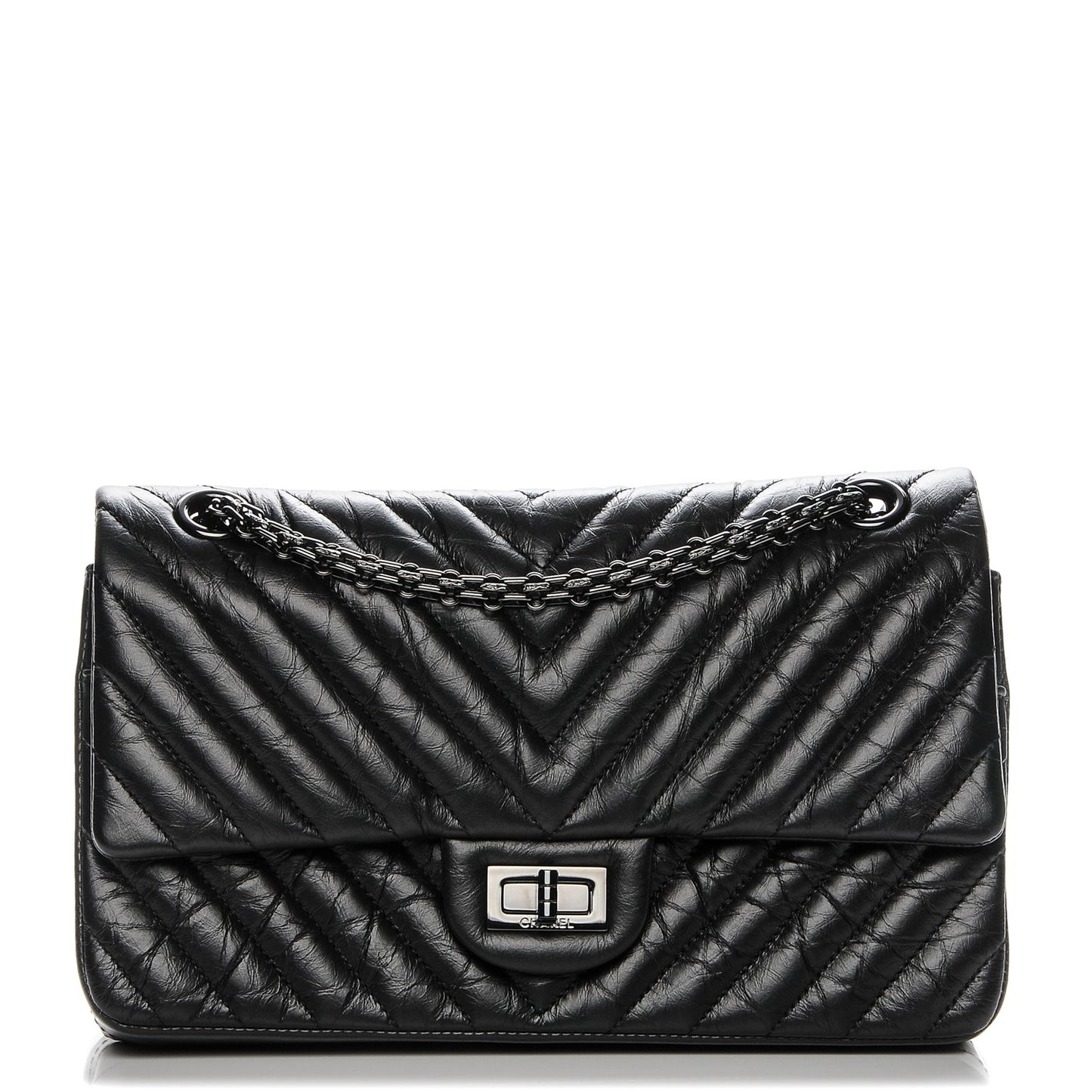Aged Calfskin Chevron Quilted 2.55 Reissue 225 Flap So Black