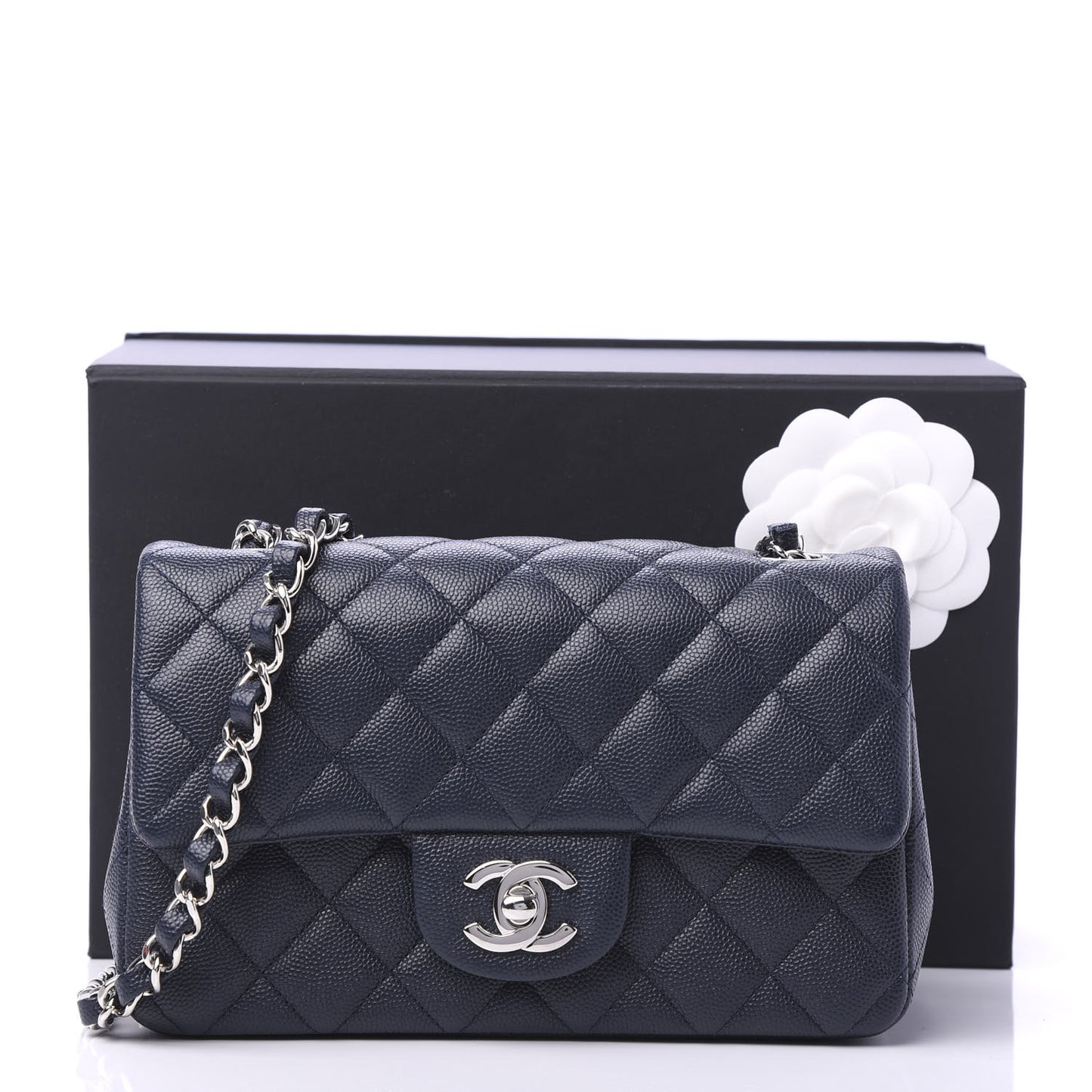 Caviar Quilted Mini Rectangular Flap Navy