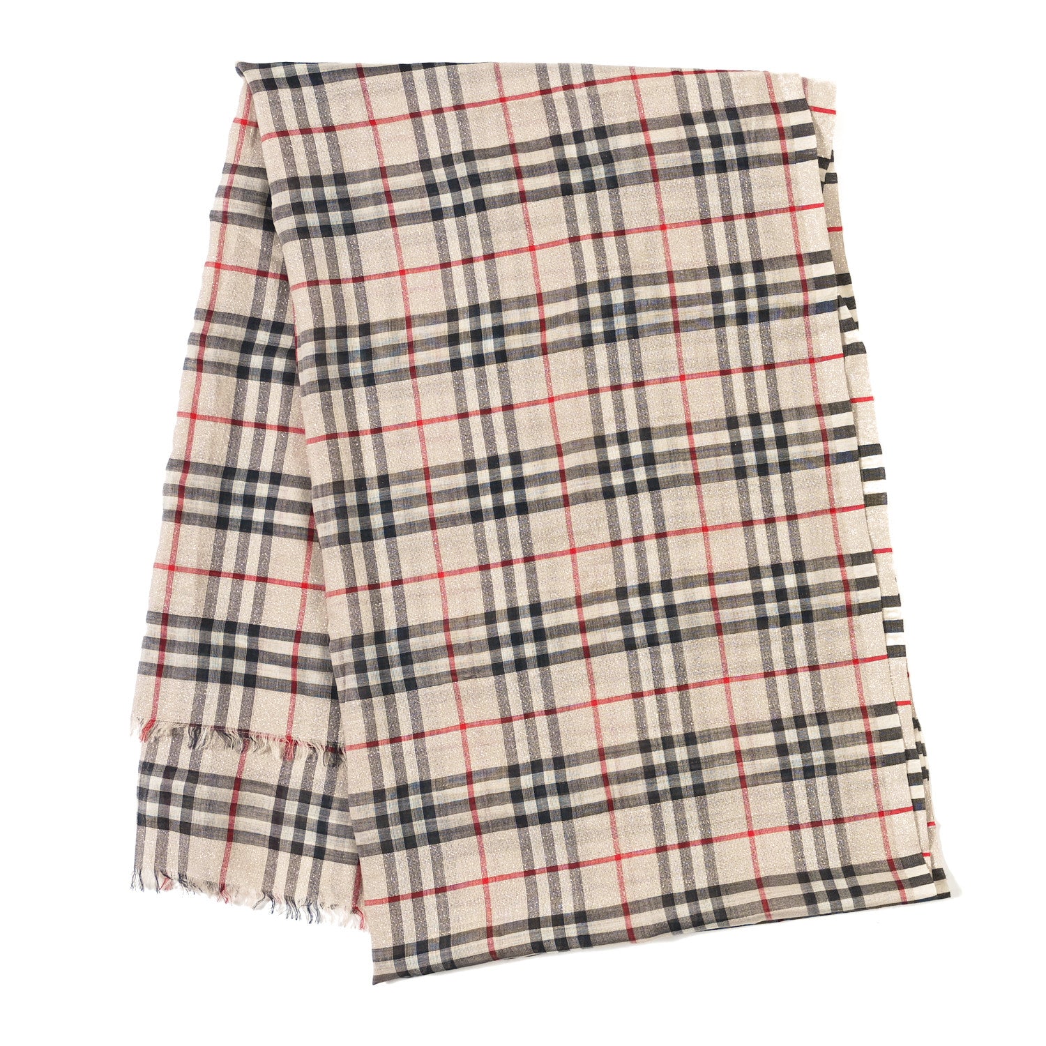 Burberry Metallic Silk Wool Gauze Giant Check Scarf Stone 2 of 4