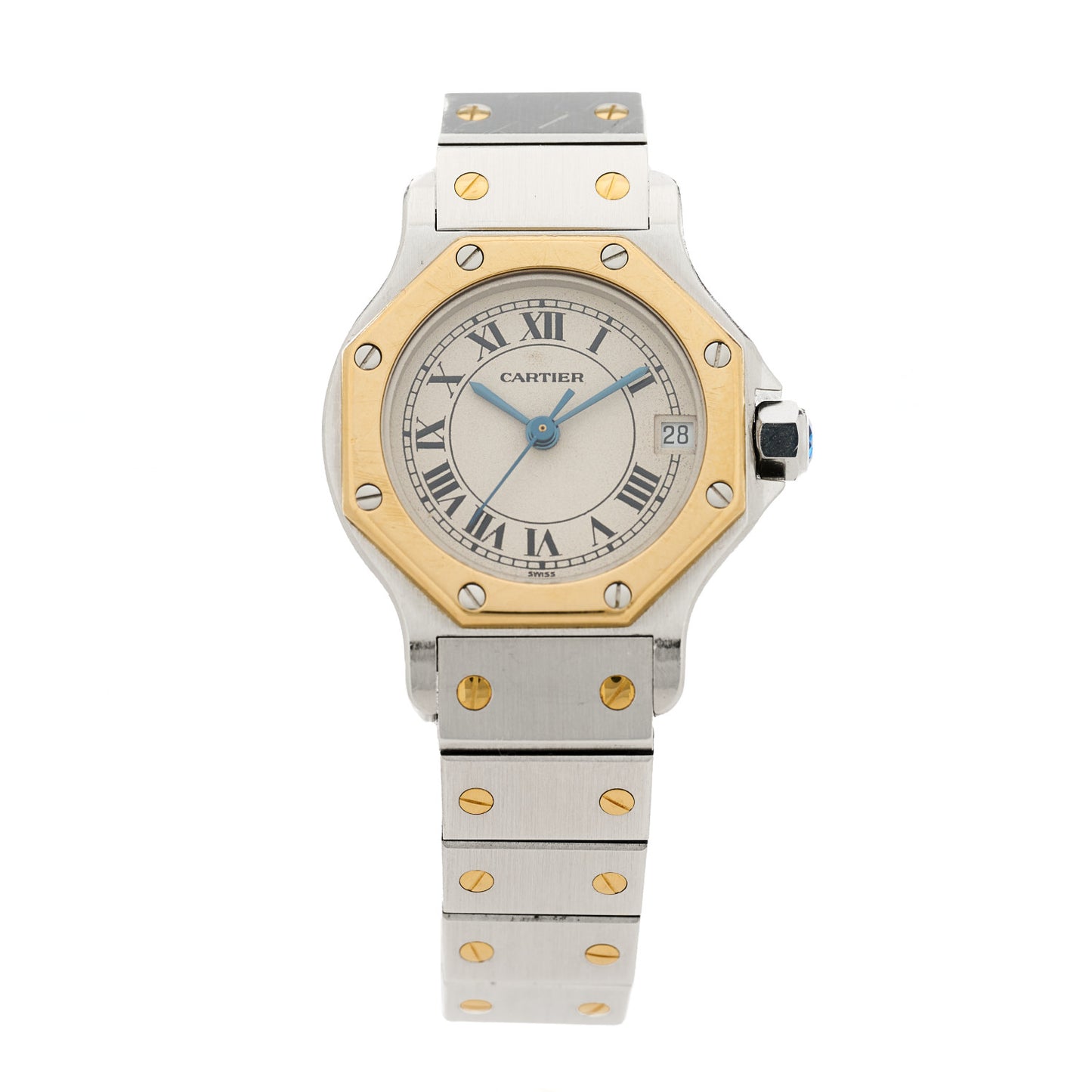 Stainless Steel 18K Yellow Gold 25mm Santos Octagon Quartz Watch