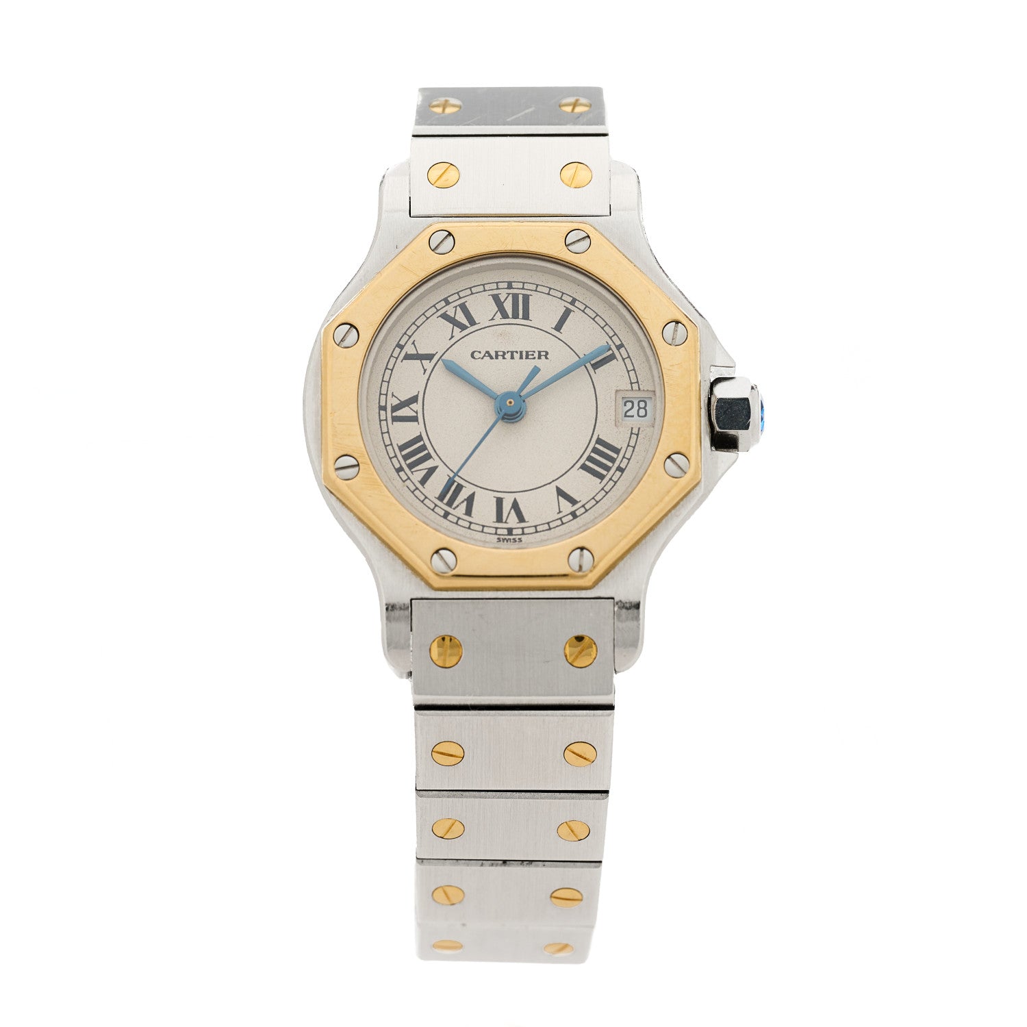 Cartier Stainless Steel 18K Yellow Gold 25mm Santos Octagon Quartz Watch 1 of 4