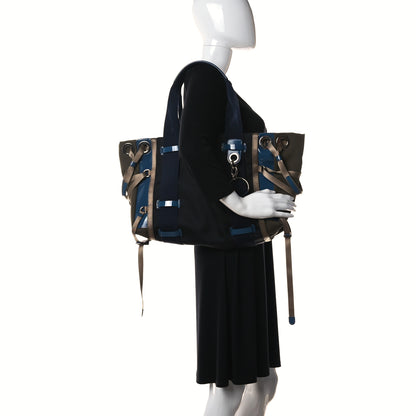 Chloe Nylon Canvas Glossy Lambskin Medium Tao Zipped Tote Blue Green 2 of 19