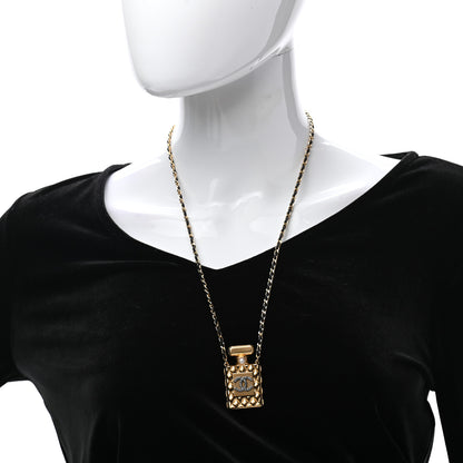 Chanel Crystal Pearl Perfume Bottle CC Necklace Black Gold 2 of 7