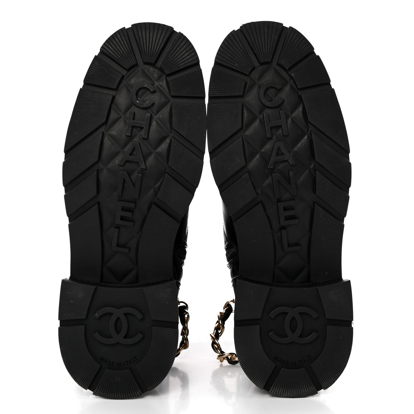 Shiny Calfskin Patent Quilted Chain Lace Up Combat Boots 37 Black