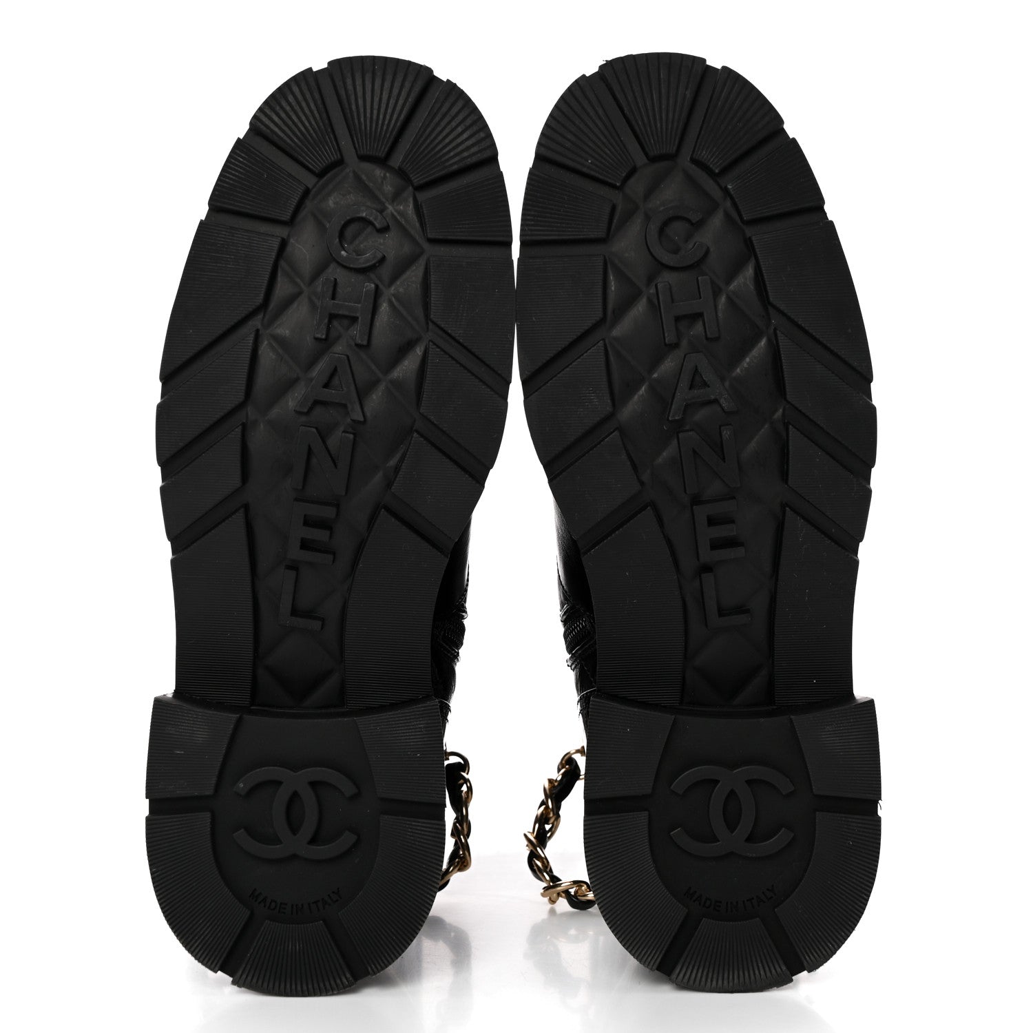 Chanel Shiny Calfskin Patent Quilted Chain Lace Up Combat Boots 37 Black 5 of 15
