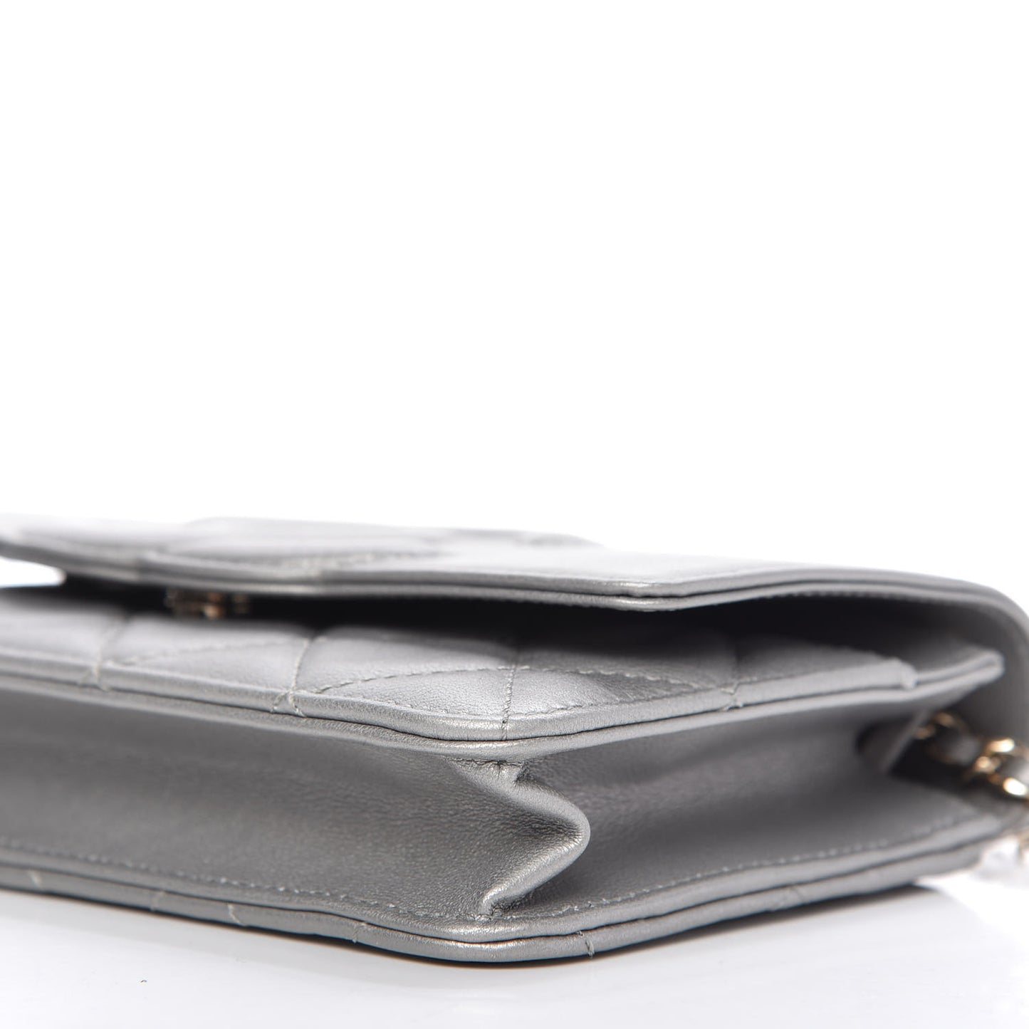 Metallic Goatskin Quilted Timeless CC Wallet On Chain WOC Silver