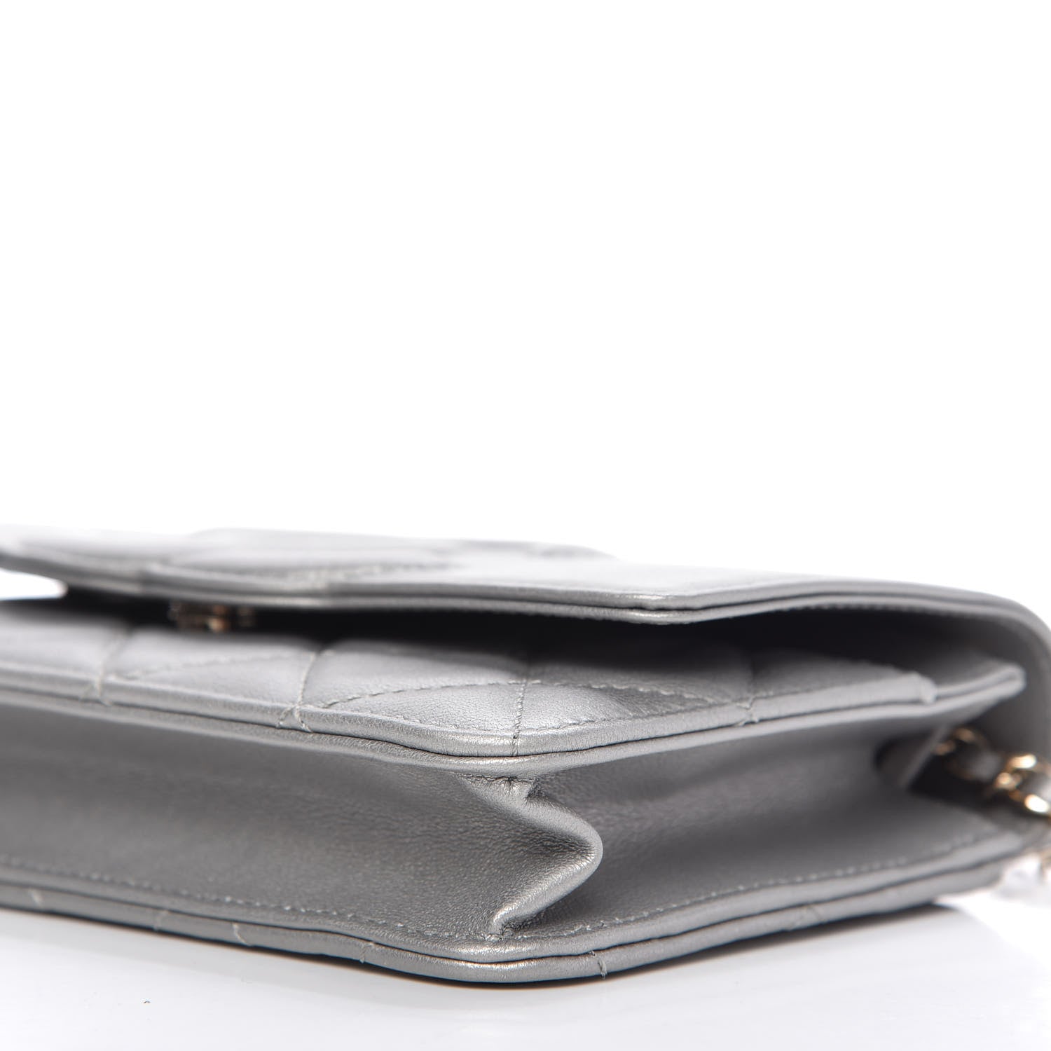Chanel Metallic Goatskin Quilted Timeless CC Wallet On Chain WOC Silver 7 of 12