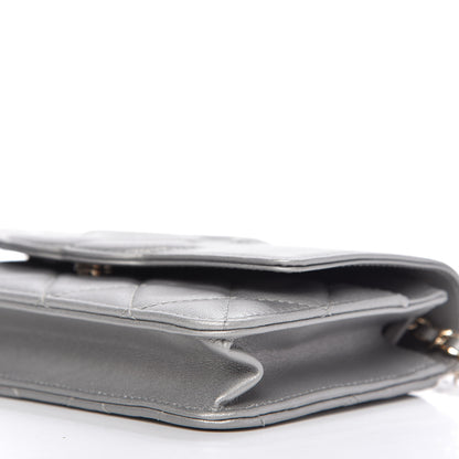 Chanel Metallic Goatskin Quilted Timeless CC Wallet On Chain WOC Silver 7 of 12