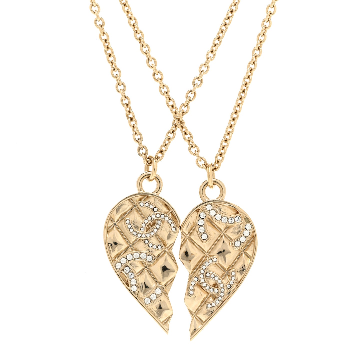 Crystal Gripoix Clover Heart CC Friendship Necklace Set Gold Multicolor