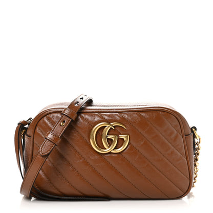 Gucci Glazed Calfskin Matelasse Diagonal Small GG Marmont Chain Shoulder Bag Cuir 1 of 11