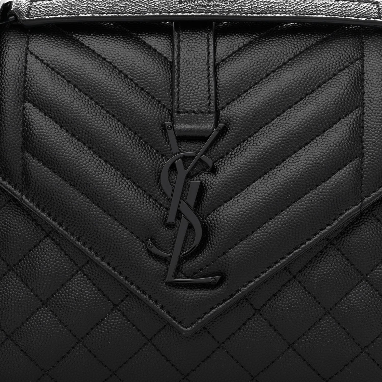 Saint Laurent Grain De Poudre Textured Mixed Matelasse Triquilt Medium Monogram Monochrome Satchel Black 8 of 11