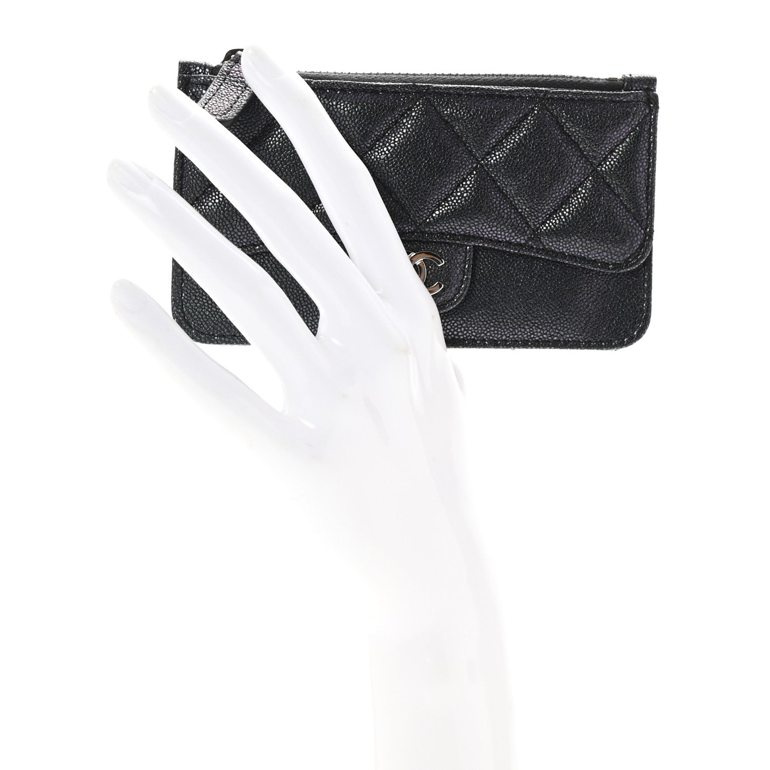 Chanel Iridescent Caviar Quilted Flap Zip Card Holder Black 2 of 8