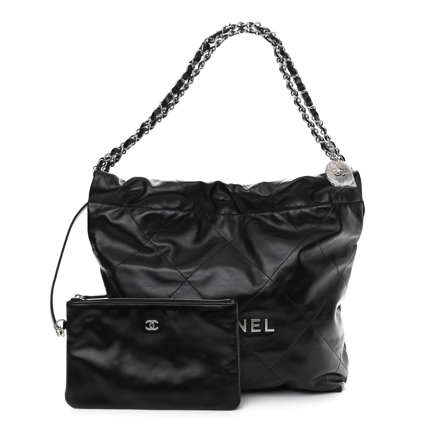 Shiny Calfskin Quilted Small Chanel 22 Black
