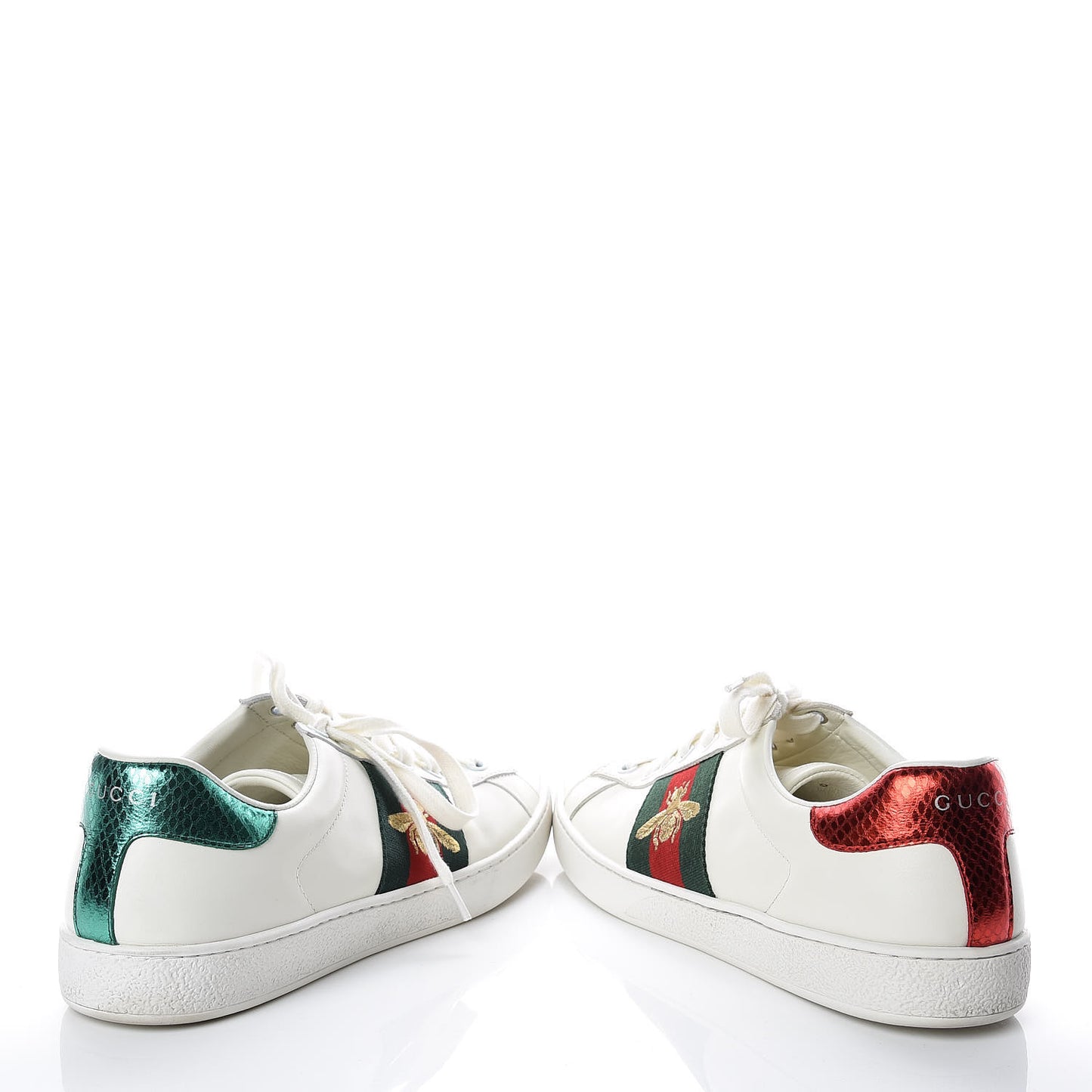Miro Soft Calfskin Laminated Ayers Web Bee Embroidered Mens Ace Sneakers 9 White Red Flame Green