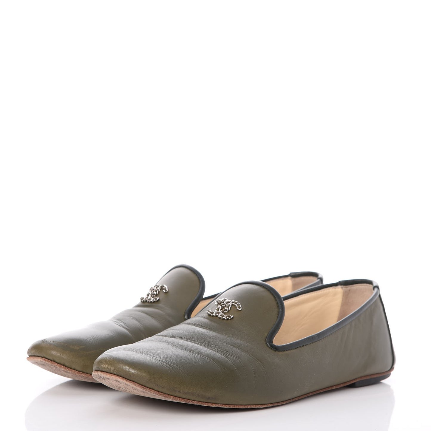 Lambskin CC Mocassin Loafers 40 Khaki