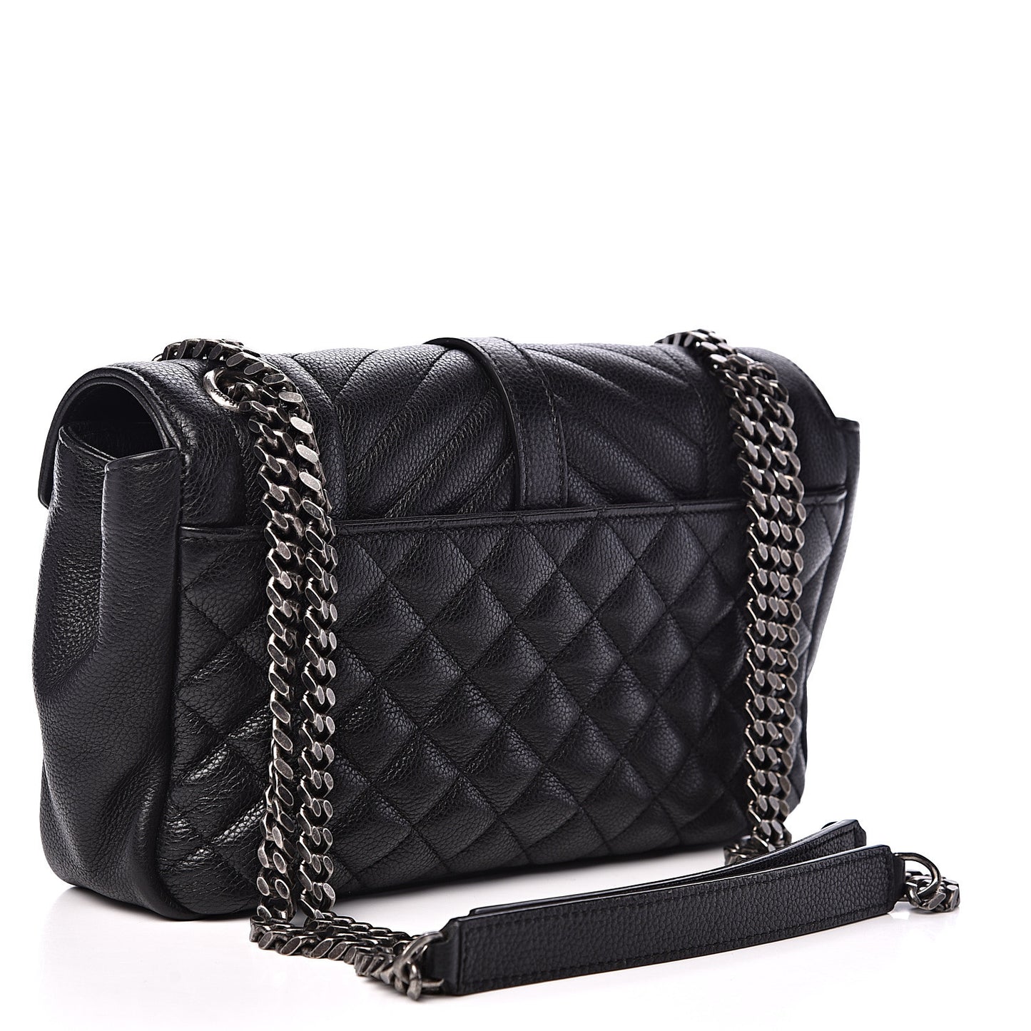 Grained Calfskin Tri-Quilt Monogram Medium College Bag Black