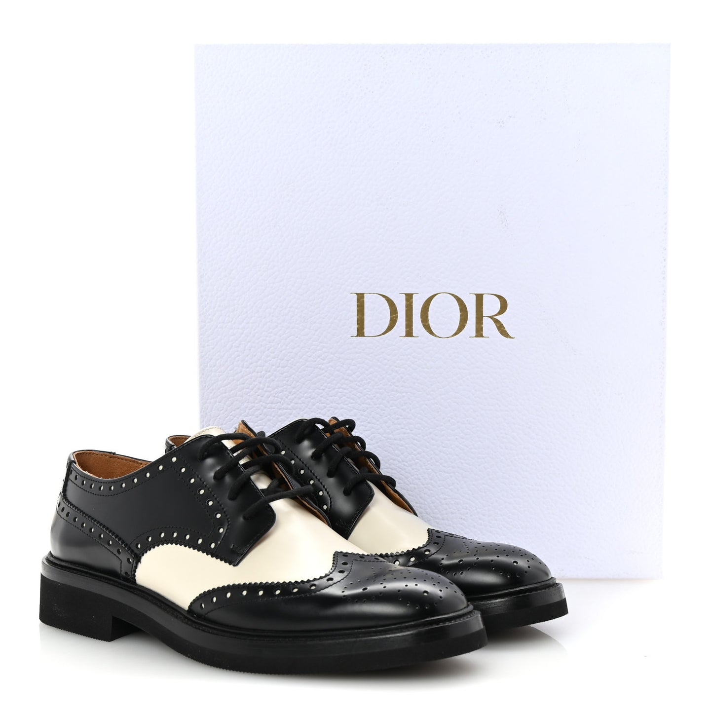 Brushed Calfskin Perforated Teddy Derby Flat Shoes 37 Black Off White