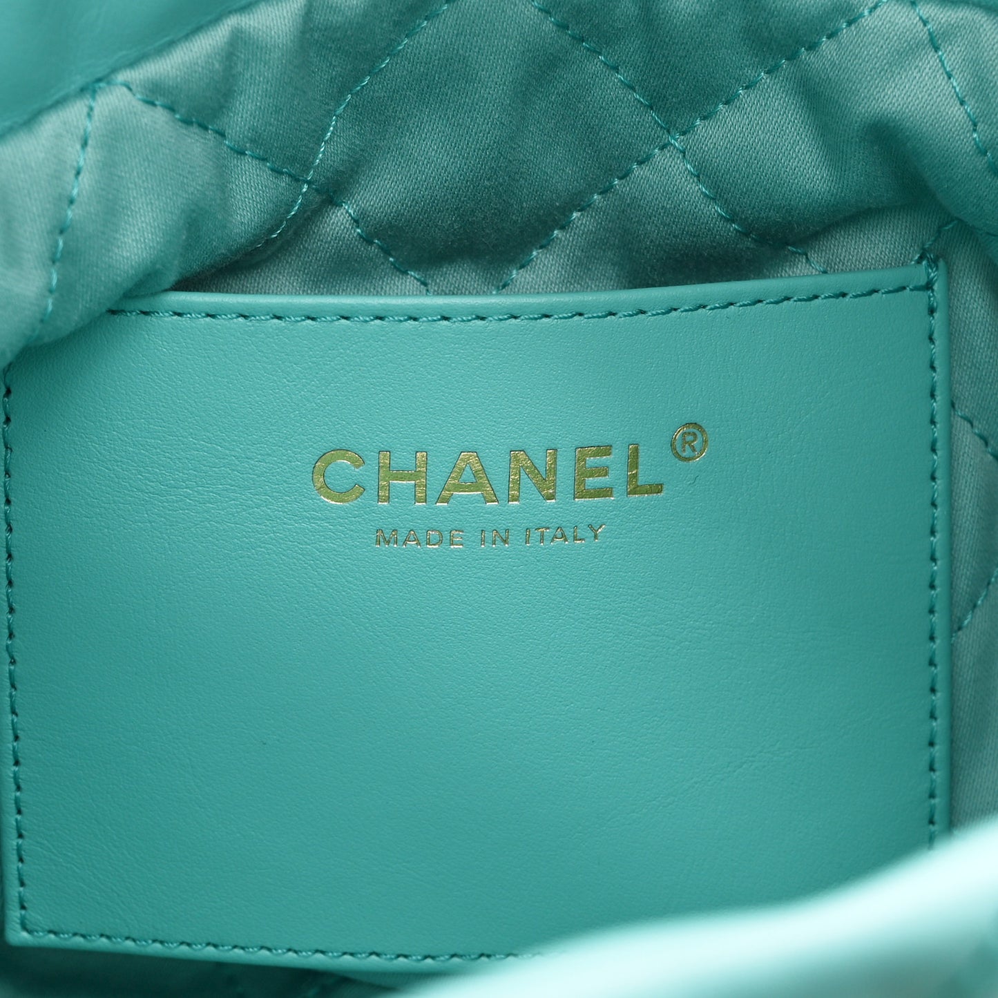 Shiny Calfskin Quilted Mini Chanel 22 Turquoise