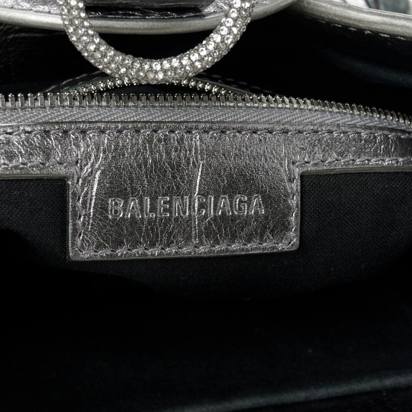 Metallic Agneau Arena Crystal Medium Le Cagole Shoulder Bag Silver