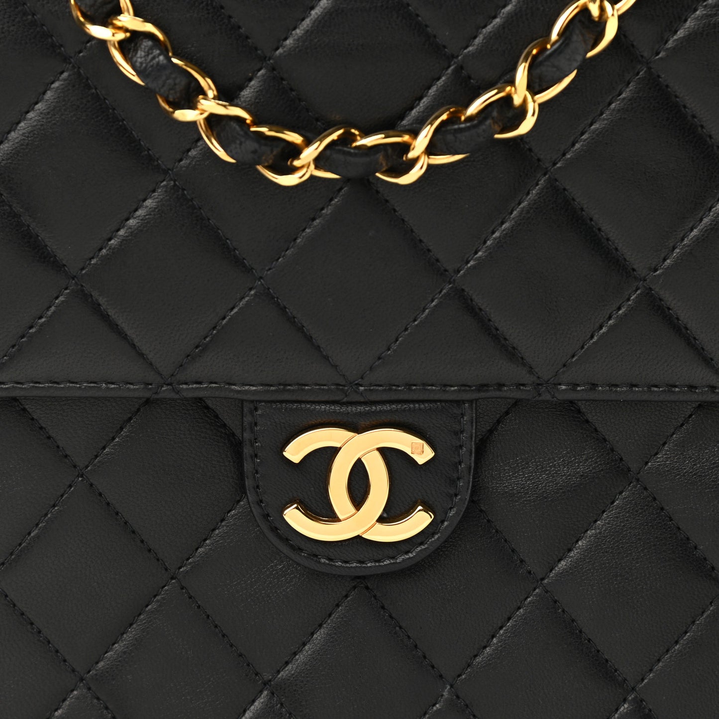 Lambskin Quilted Small Single Flap Black