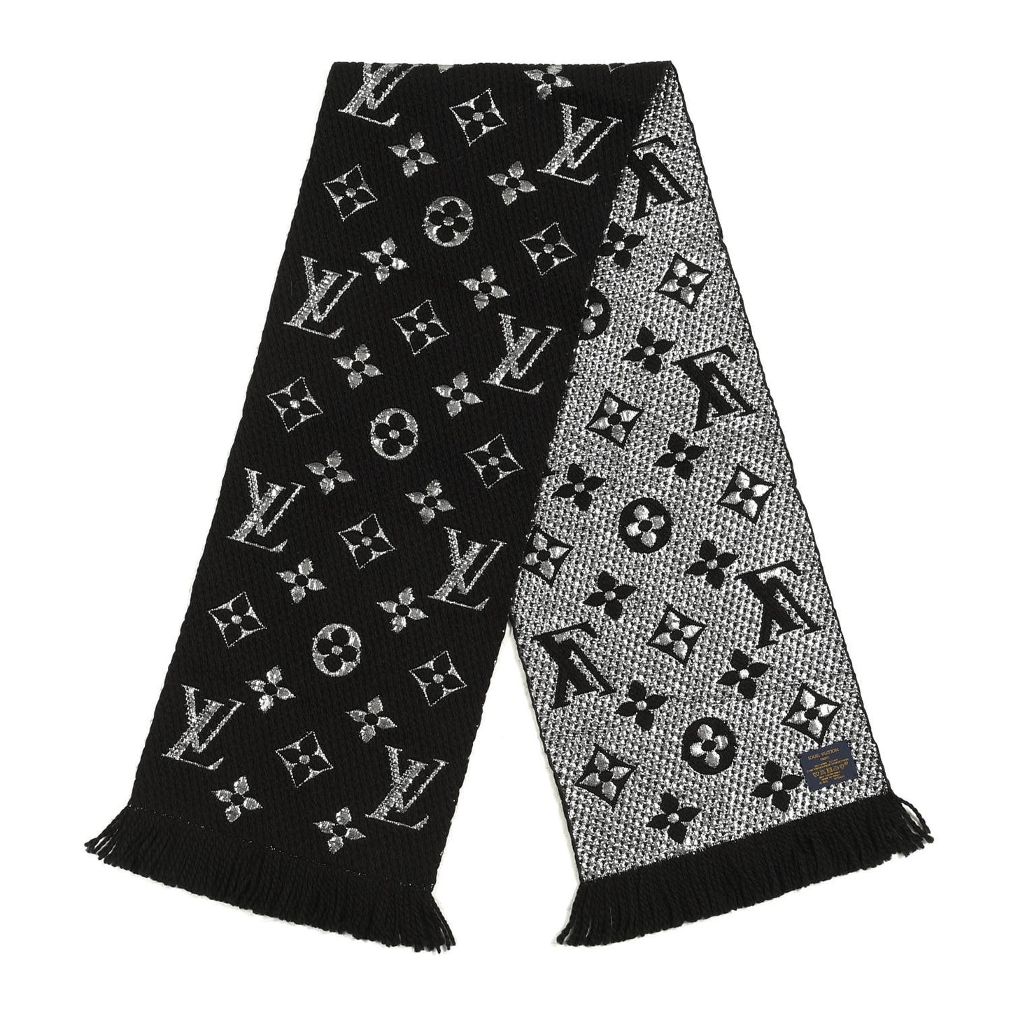 Wool Silk Logomania Shine Scarf Black