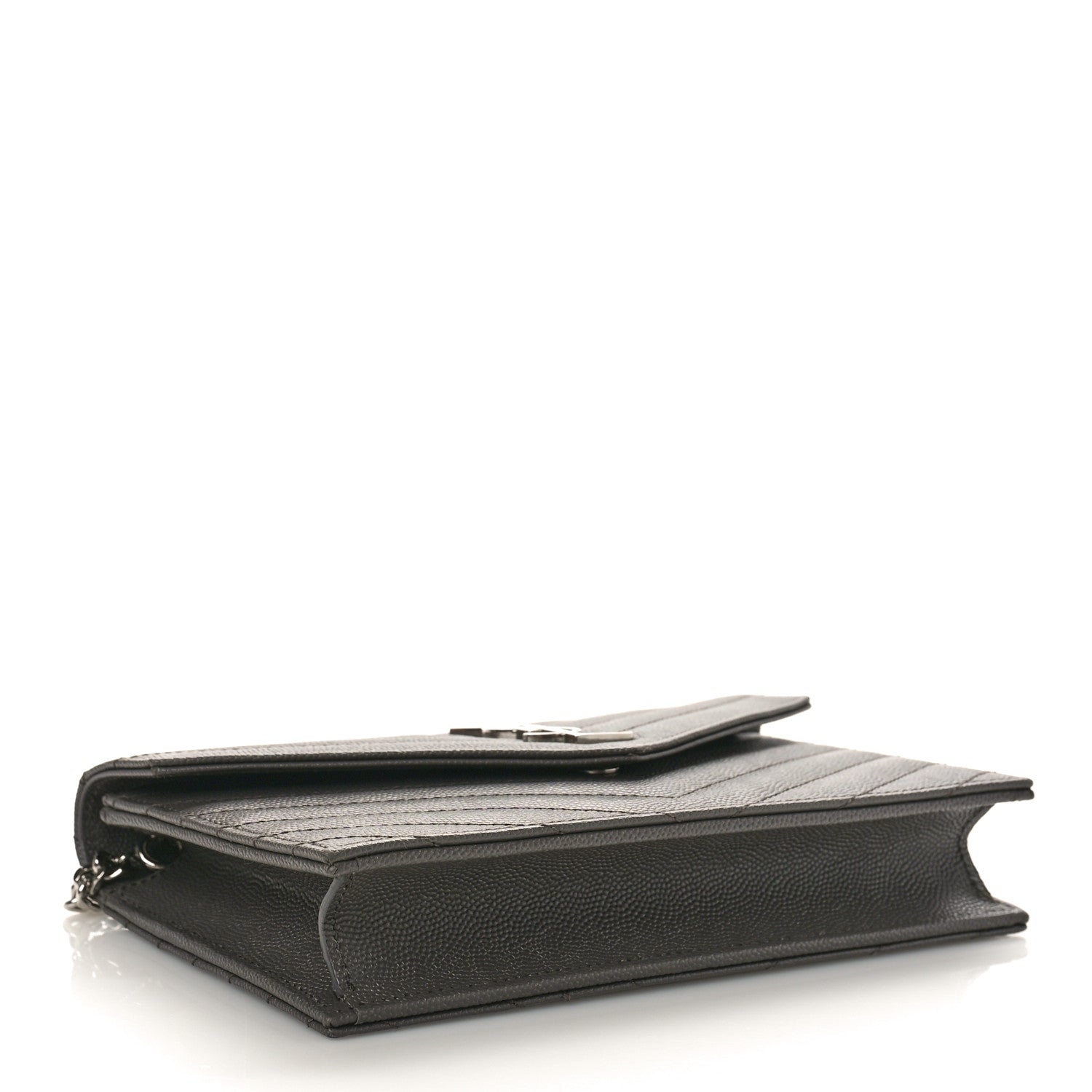 Saint Laurent Grain De Poudre Matelasse Chevron Monogram Envelope Chain Wallet Coal 4 of 8