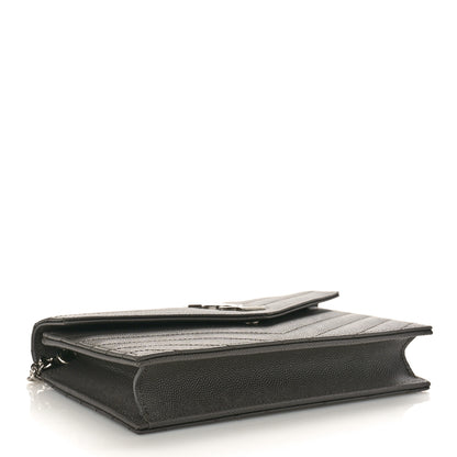 Saint Laurent Grain De Poudre Matelasse Chevron Monogram Envelope Chain Wallet Coal 4 of 8