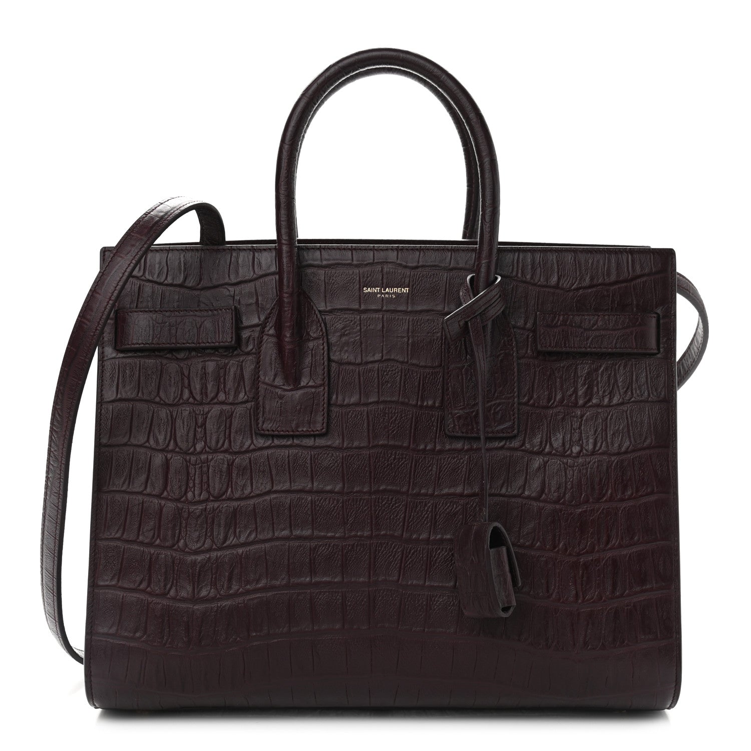 Saint Laurent Calfskin Crocodile Embossed Small Sac de Jour Rouge Legion 1 of 8