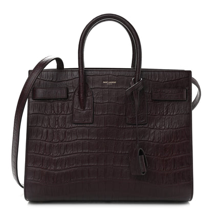 Saint Laurent Calfskin Crocodile Embossed Small Sac de Jour Rouge Legion 1 of 8