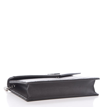 Saint Laurent Grain De Poudre Matelasse Chevron Monogram Envelope Chain Wallet Coal 4 of 11