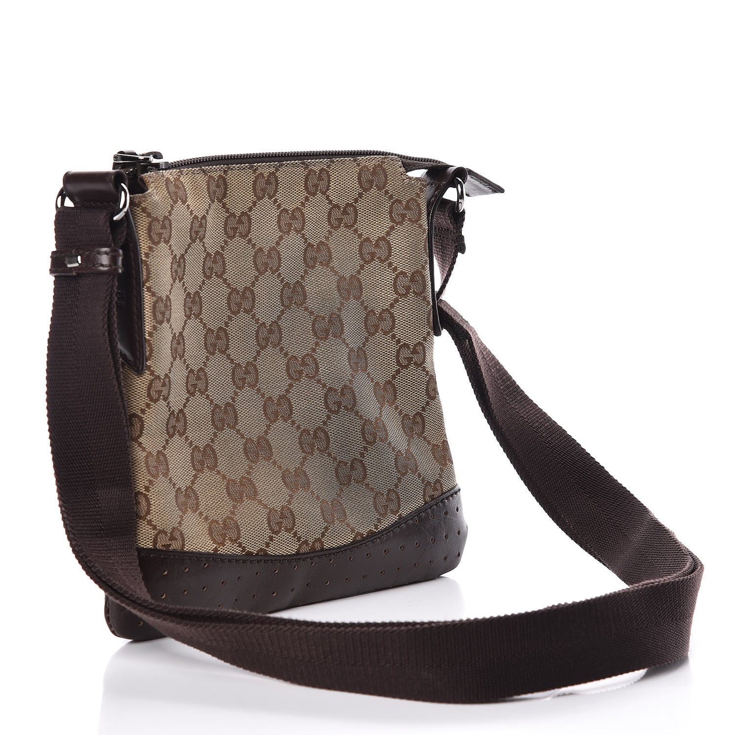 Gucci Monogram Calfskin Perforated Small Flat Messenger Bag Dark Brown 3 of 10
