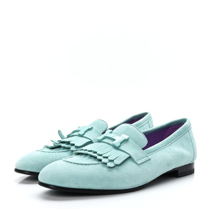 Hermes Suede Goatskin Womens Royal Loafers 39.5 Vert Ebrun 3 of 13