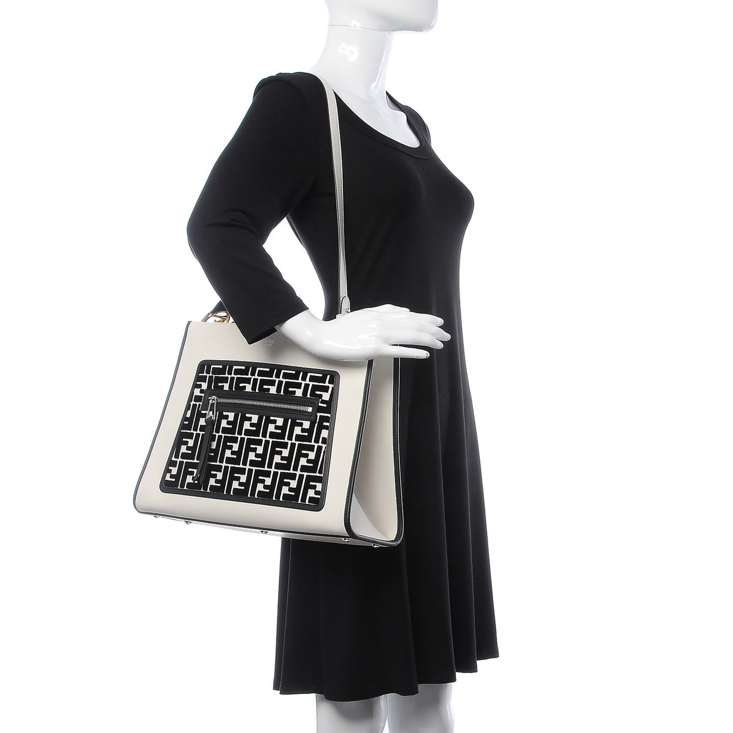 Vitello Century Velvet F is Fendi FF Embroidered Regular Runaway Satchel White Black