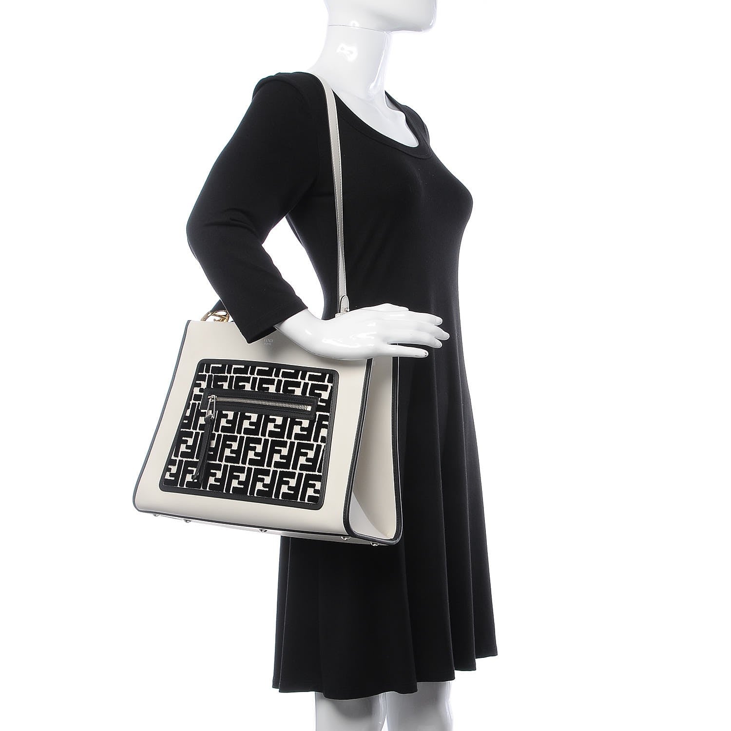 Fendi Vitello Century Velvet F is Fendi FF Embroidered Regular Runaway Satchel White Black 2 of 11