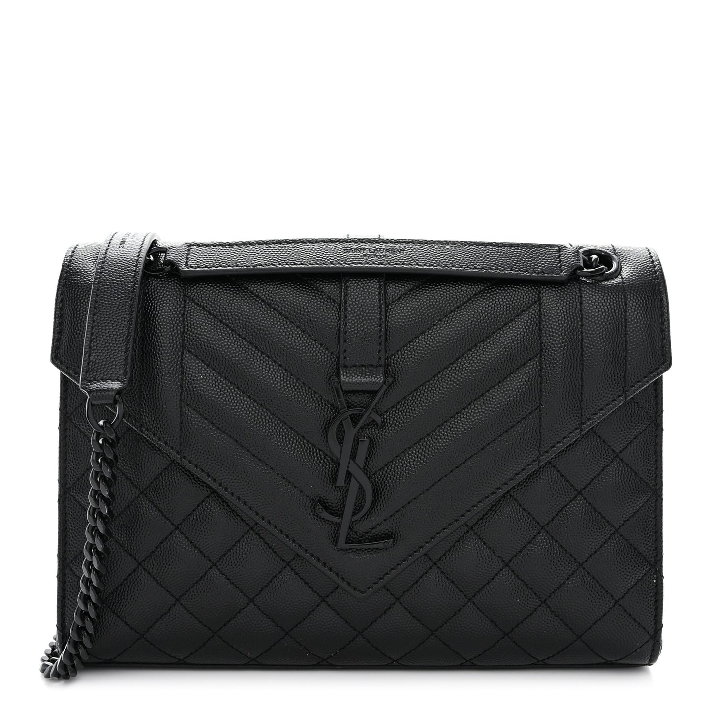 SAINT LAURENT Grain De Poudre Textured Mixed Matelasse Triquilt Medium Monogram Monochrome Satchel Black