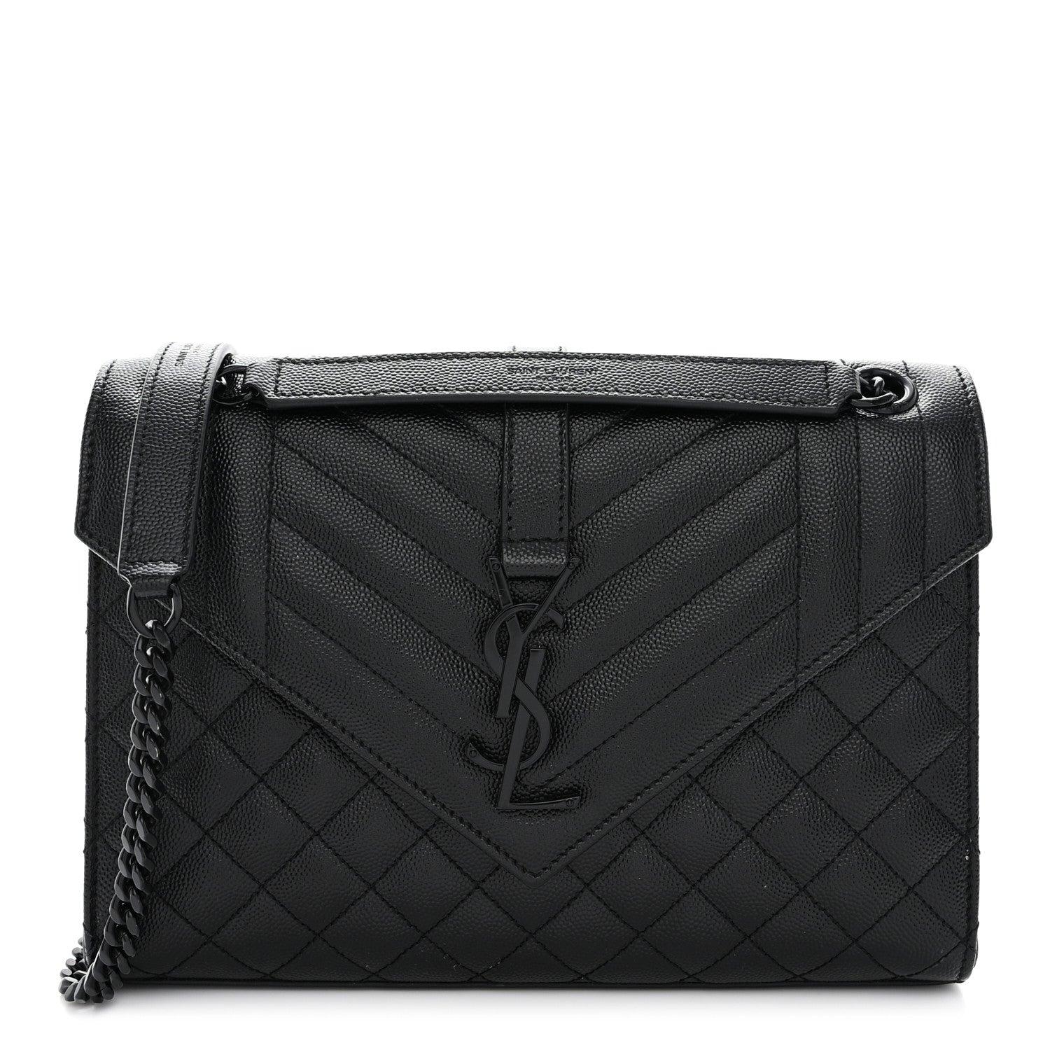 Saint Laurent SAINT LAURENT Grain De Poudre Textured Mixed Matelasse Triquilt Medium Monogram Monochrome Satchel Black 1 of 11