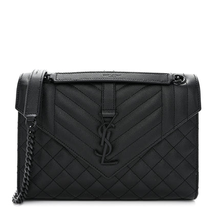 Saint Laurent SAINT LAURENT Grain De Poudre Textured Mixed Matelasse Triquilt Medium Monogram Monochrome Satchel Black 1 of 11