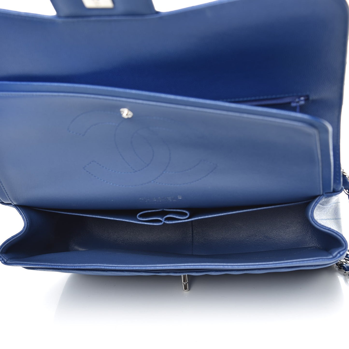 Caviar Chevron Quilted Jumbo Double Flap Blue
