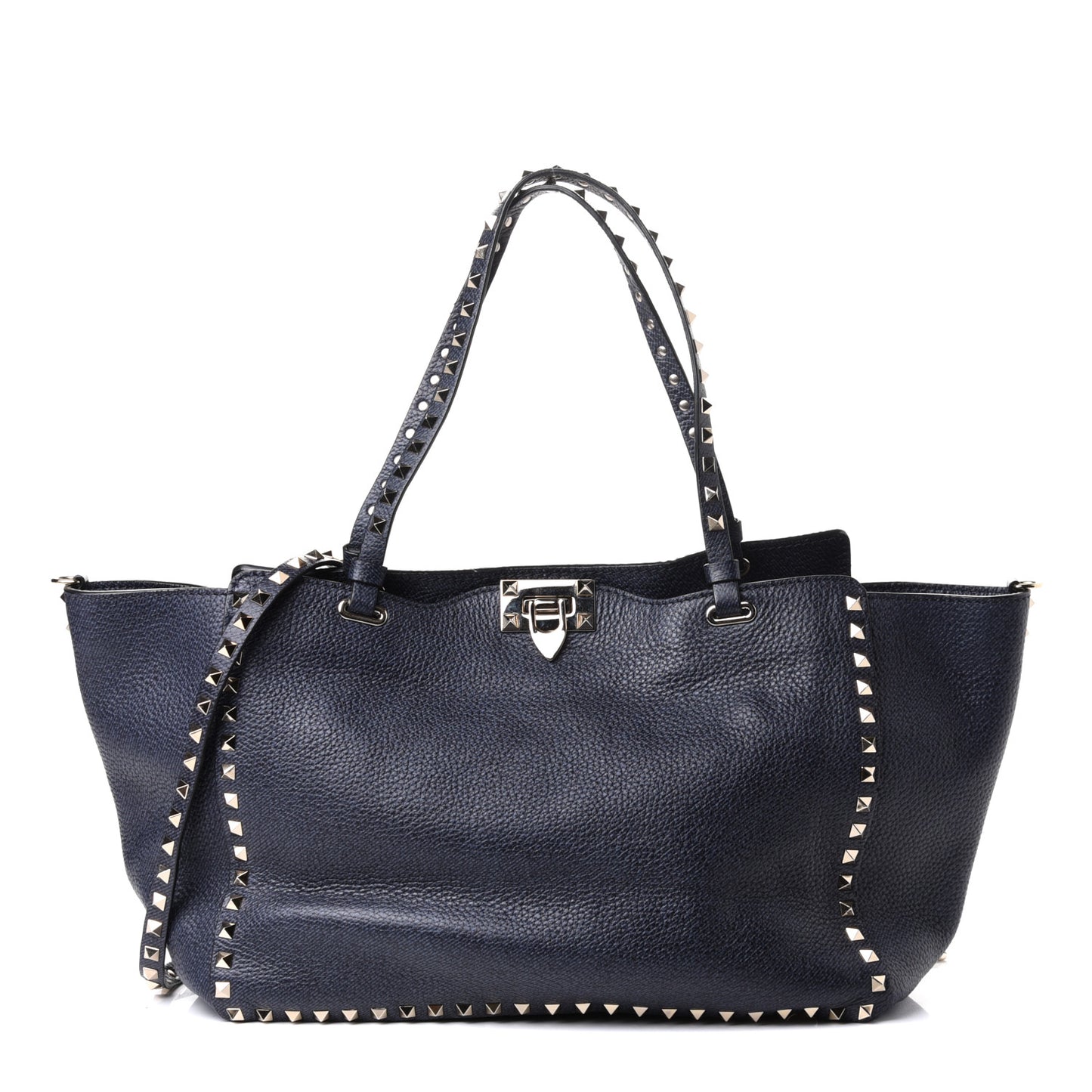 Pebbled Calfskin Medium Rockstud Tote Deep Denim