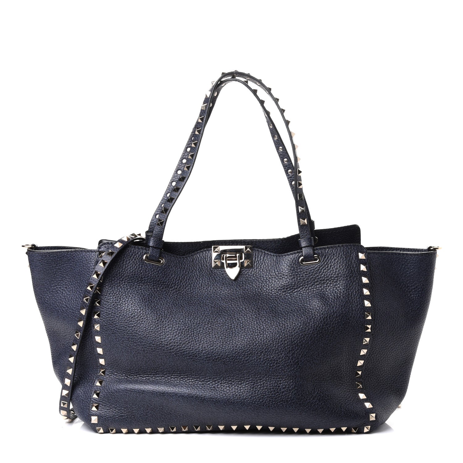 Valentino Garavani Pebbled Calfskin Medium Rockstud Tote Deep Denim 1 of 4