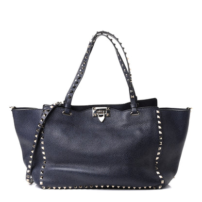 Valentino Garavani Pebbled Calfskin Medium Rockstud Tote Deep Denim 1 of 4