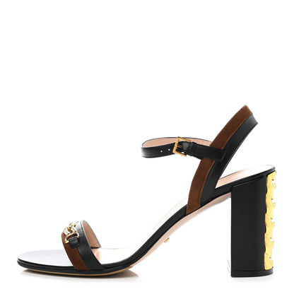 Gucci Calfskin Suede Ava Chain Heel Sandals 39.5 Black 1 of 9