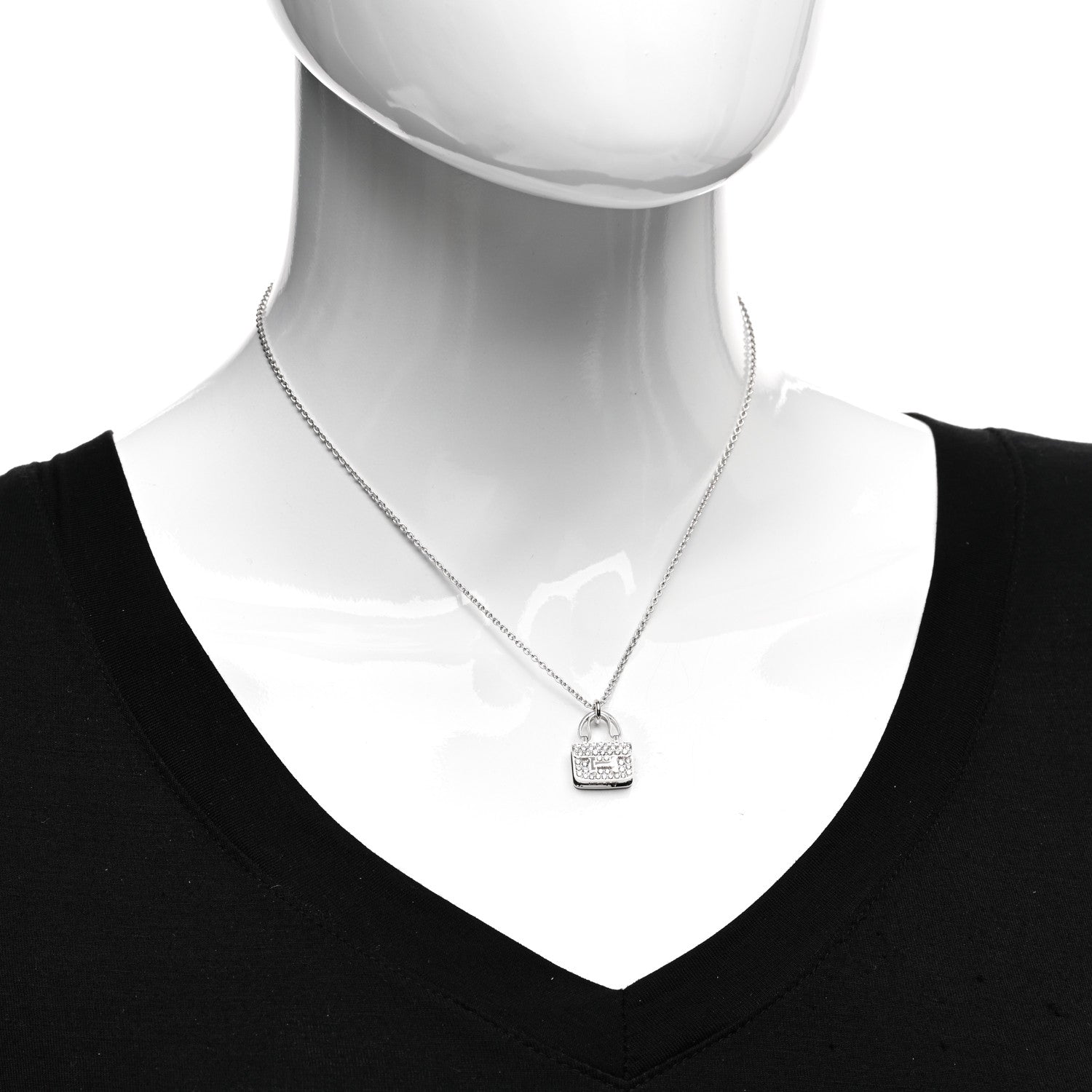 Hermes 18K White Gold Diamond Constance Amulettes Pendant Necklace 2 of 6