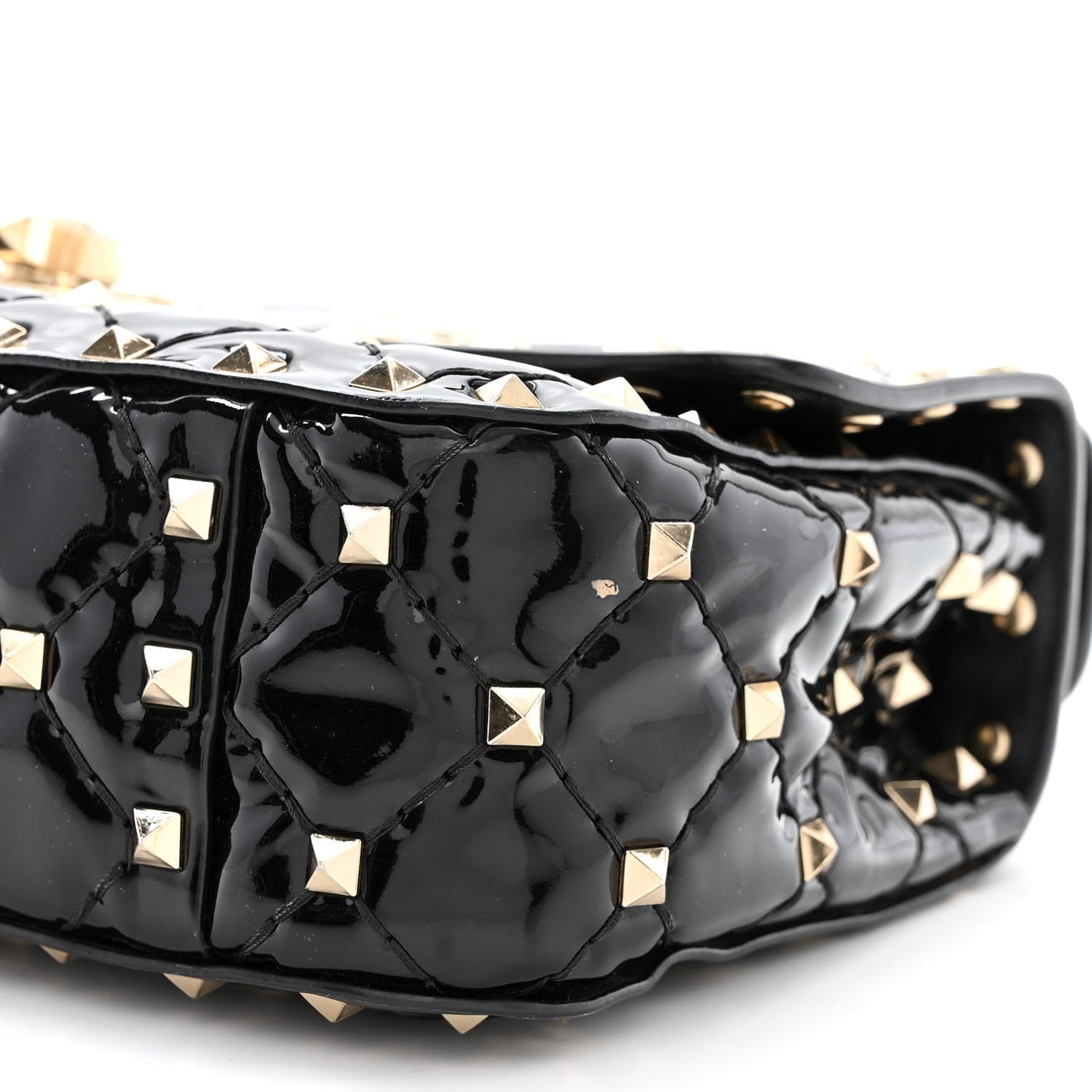 Patent Small Rockstud Spike Shoulder Bag Black