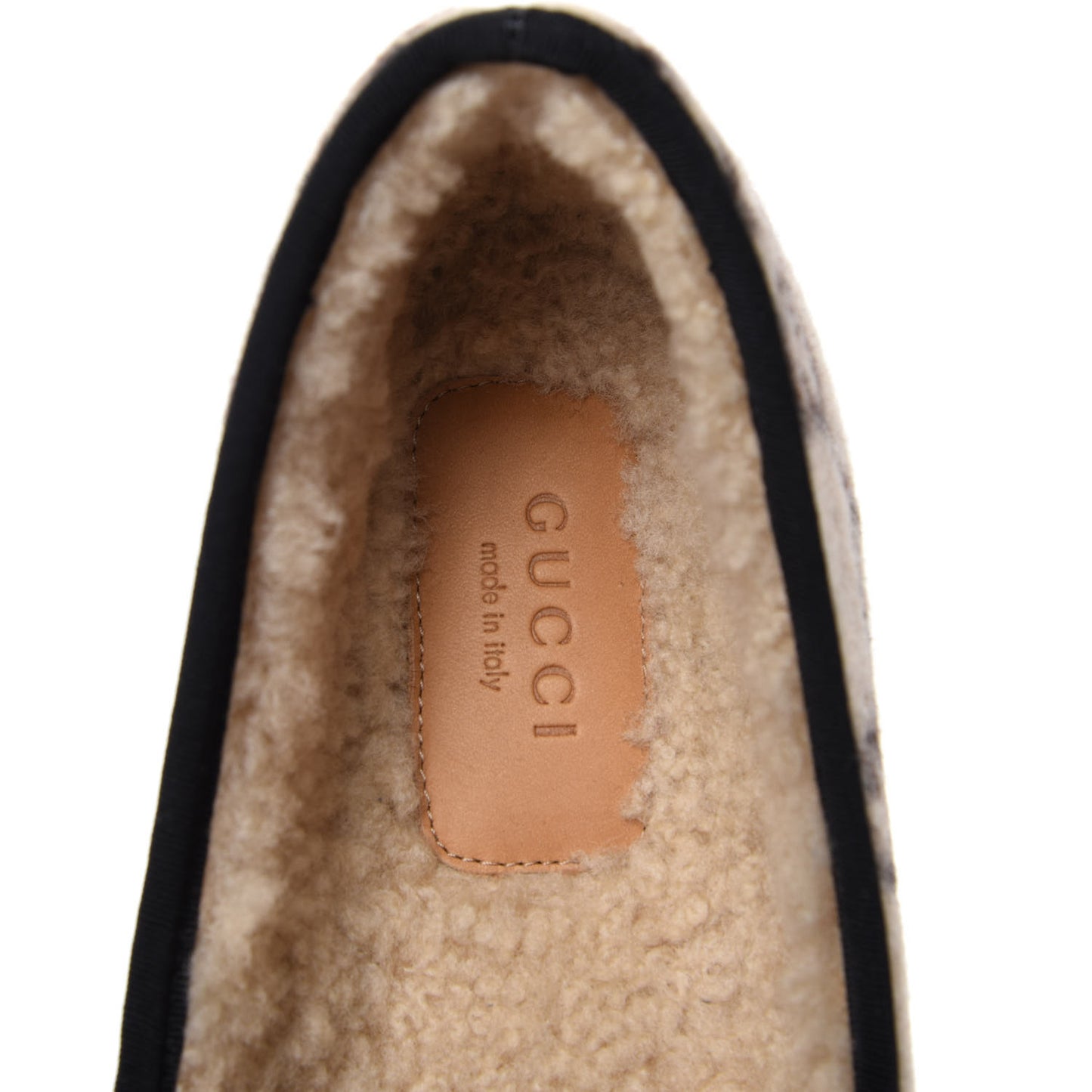Covered Wool GG Monogram Womens Fria Horsebit Loafers 36 Beige Ebony Black Butterscotch