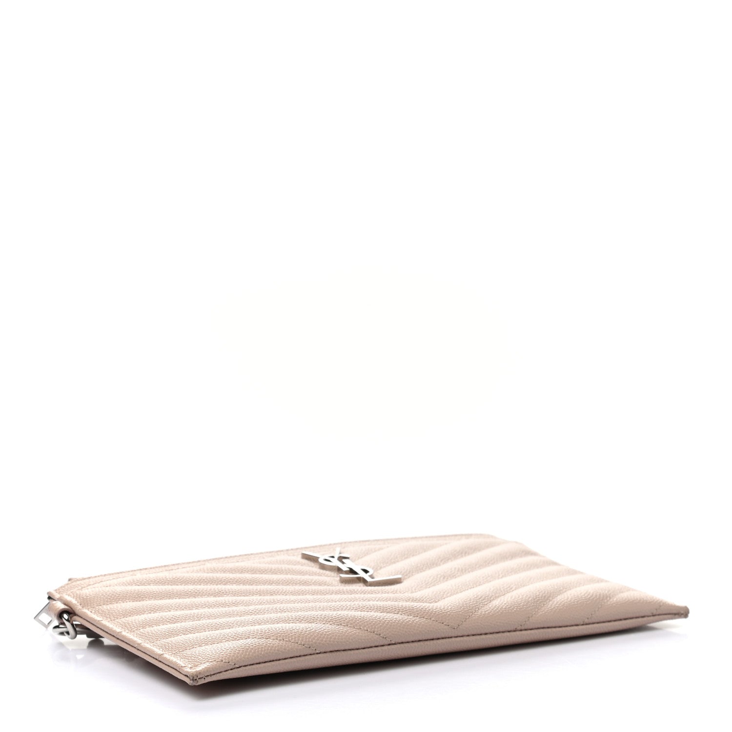 Saint Laurent Grain De Poudre Chevron Monogram Large Bill Pouch Pale Pink 4 of 8