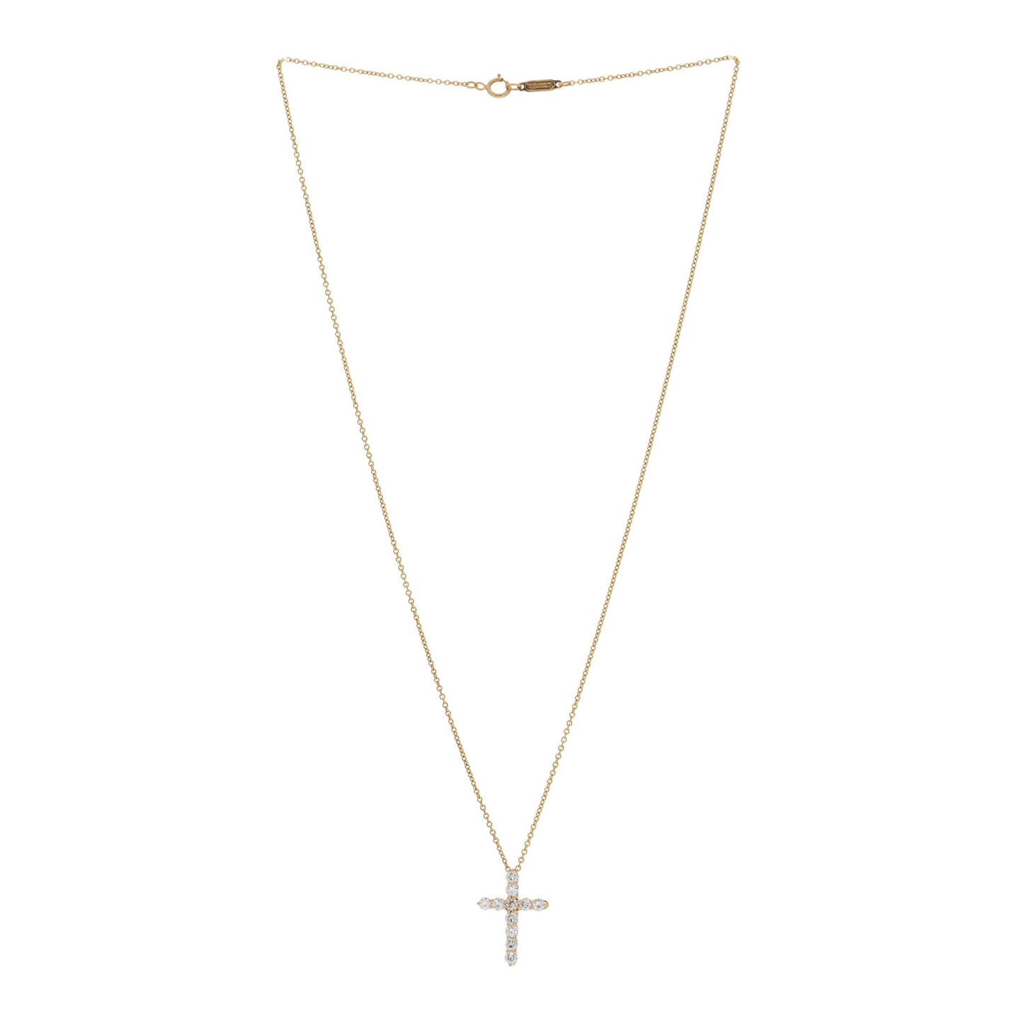 18K Yellow Gold Diamond Small Cross Pendant Necklace
