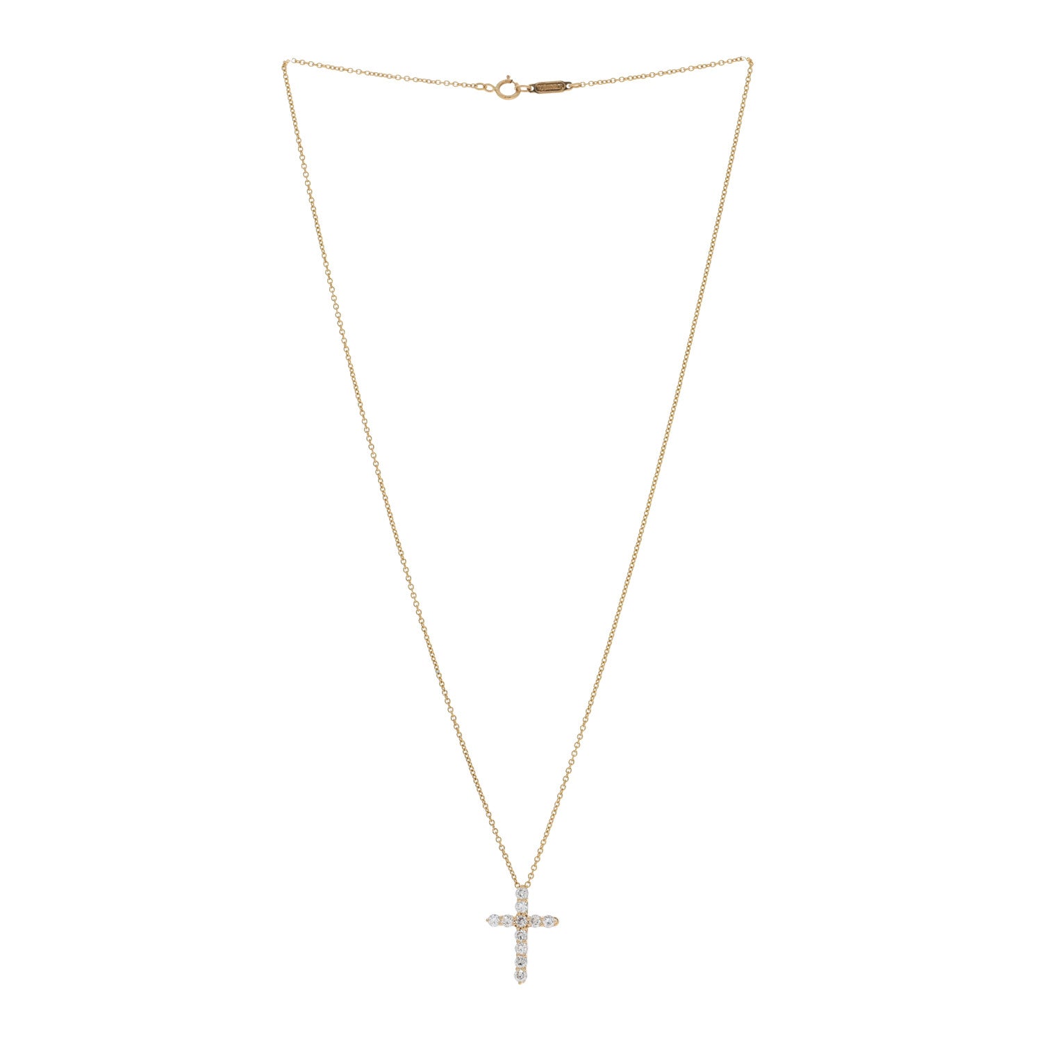 Tiffany 18K Yellow Gold Diamond Small Cross Pendant Necklace 3 of 5