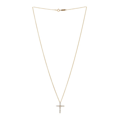 Tiffany 18K Yellow Gold Diamond Small Cross Pendant Necklace 3 of 5