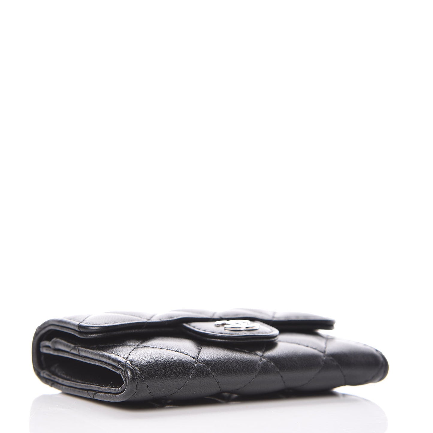 Lambskin Quilted Flap Card Holder Black